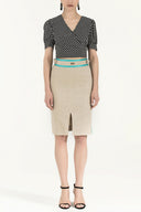 Beige Silk  garnished  Slim fit  skirt  80395