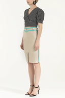 Beige Silk  garnished  Slim fit  skirt  80395