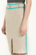 Beige Silk  garnished  Slim fit  skirt  80395