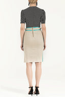 Beige Silk  garnished  Slim fit  skirt  80395