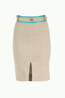 Beige Silk  garnished  Slim fit  skirt  80395