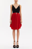 Red Pleated silk skirt 80401