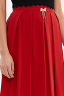Red Pleated silk skirt 80401