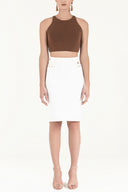 White Contrast-stitch cotton skirt 80407