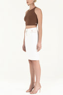 White Contrast-stitch cotton skirt 80407