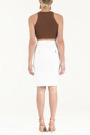 White Contrast-stitch cotton skirt 80407
