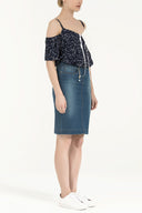 Navy Blue Slim fit denim skirt 80410