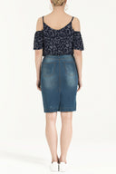 Navy Blue Slim fit denim skirt 80410