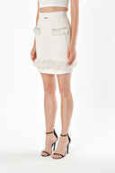 Ecru FRINGE DETAILED WOOL SKIRT 80471
