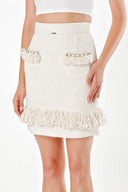 Ecru FRINGE DETAILED WOOL SKIRT 80471