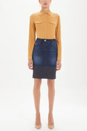 Navy Blue Contrast stitching denim skirt 80488