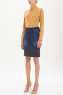 Navy Blue Contrast stitching denim skirt 80488