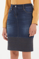 Navy Blue Contrast stitching denim skirt 80488