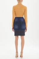 Navy Blue Contrast stitching denim skirt 80488