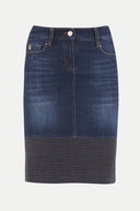 Navy Blue Contrast stitching denim skirt 80488