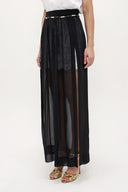 Black accessory  detailed  chiffon skirt 80495