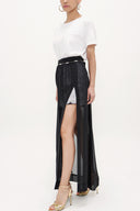 Black accessory  detailed  chiffon skirt 80495