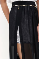 Black accessory  detailed  chiffon skirt 80495