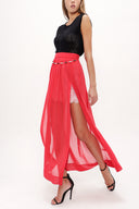 Red accessory  detailed  chiffon skirt 80495