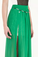 Green accessory  detailed  chiffon skirt 80495