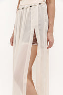 Salmon accessory  detailed  chiffon skirt 80495