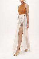 Salmon accessory  detailed  chiffon skirt 80495