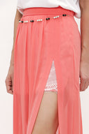 Coral accessory  detailed  chiffon skirt 80495