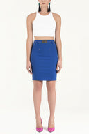 Navy Blue Slim fit cotton skirt 80498