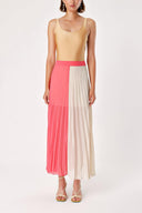 Beige Red Pleated zipper long skirt 80503