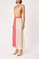 Beige Red Pleated zipper long skirt 80503