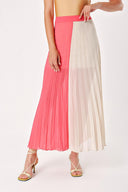 Beige Red Pleated zipper long skirt 80503