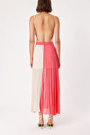 Beige Red Pleated zipper long skirt 80503
