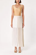 Ecru Beige Pleated zipper long skirt 80503