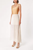 Ecru Beige Pleated zipper long skirt 80503