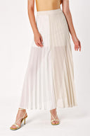 Ecru Beige Pleated zipper long skirt 80503