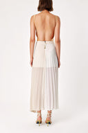 Ecru Beige Pleated zipper long skirt 80503