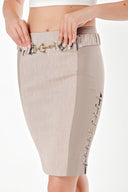 Beige Belted pencil skirt 80507