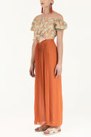 Orange Pleated chiffon skirt 80513