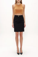 Black Silk fabric mix  Slim fit  skirt  80552