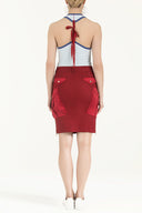 Burgundy Silk fabric mix  Slim fit  skirt  80552