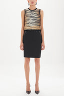 Black Thigh high wool skirt with leather detail 80607