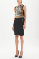 Black Thigh high wool skirt with leather detail 80607