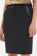 Black Thigh high wool skirt with leather detail 80607
