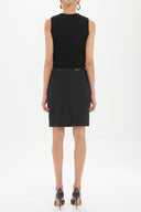 Black Thigh high wool skirt with leather detail 80607