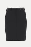 Black Thigh high wool skirt with leather detail 80607