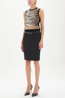 Black Leather  belted  Slim-fit  skirt  80612