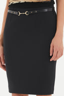 Black Leather  belted  Slim-fit  skirt  80612