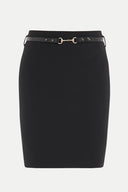Black Leather  belted  Slim-fit  skirt  80612