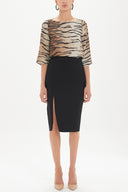 Black High waist deep slit skirt  80619