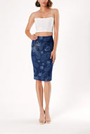 Navy Blue Stone Printed Pencil Skirt 80686